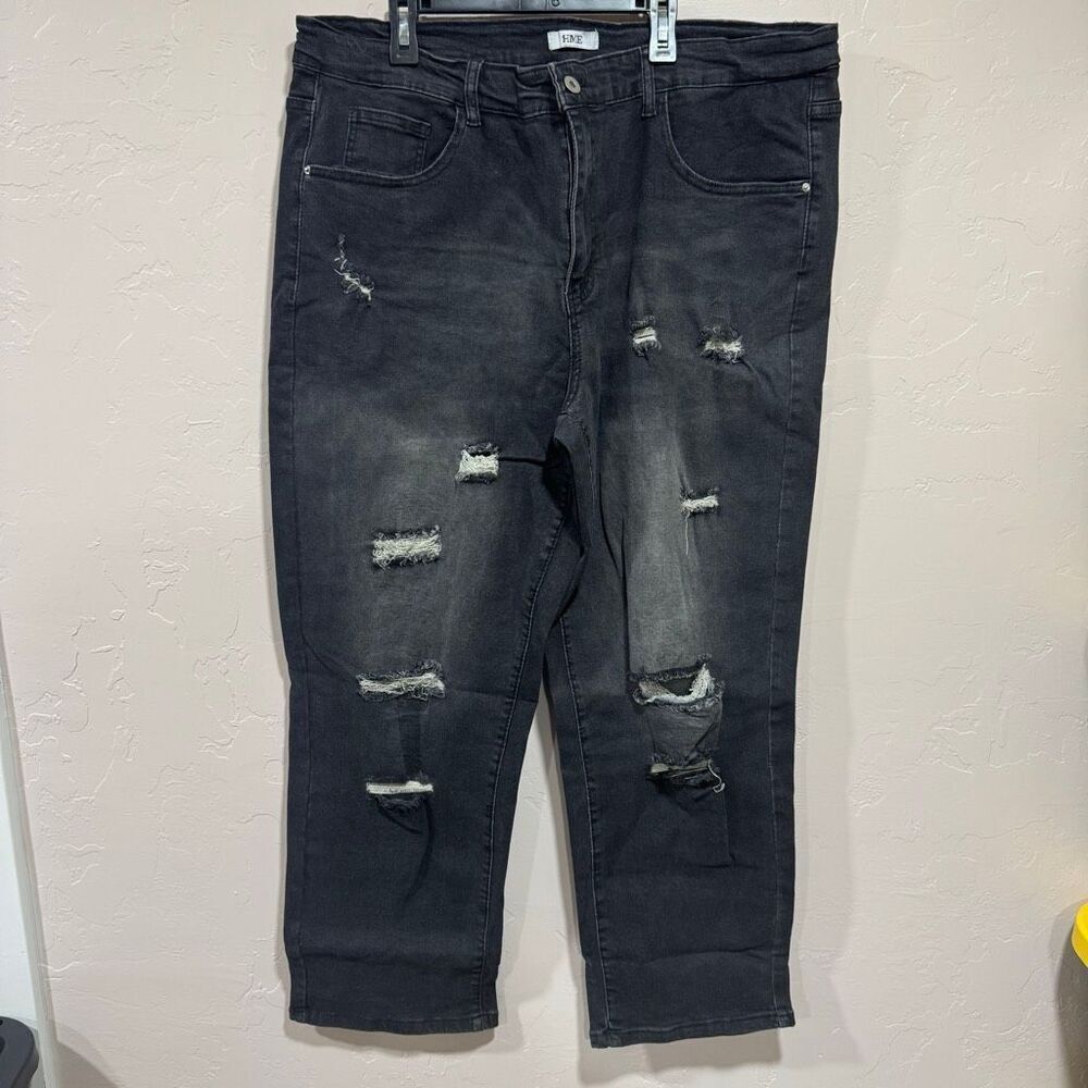 New HME Black Distressed Skinny Jeans 1XL